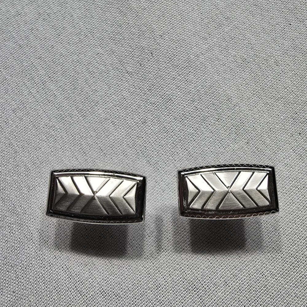 Vtg Hickock USA Silvertone MCM 1960's Silvertone Chevron Cufflinks & Tie Clip
